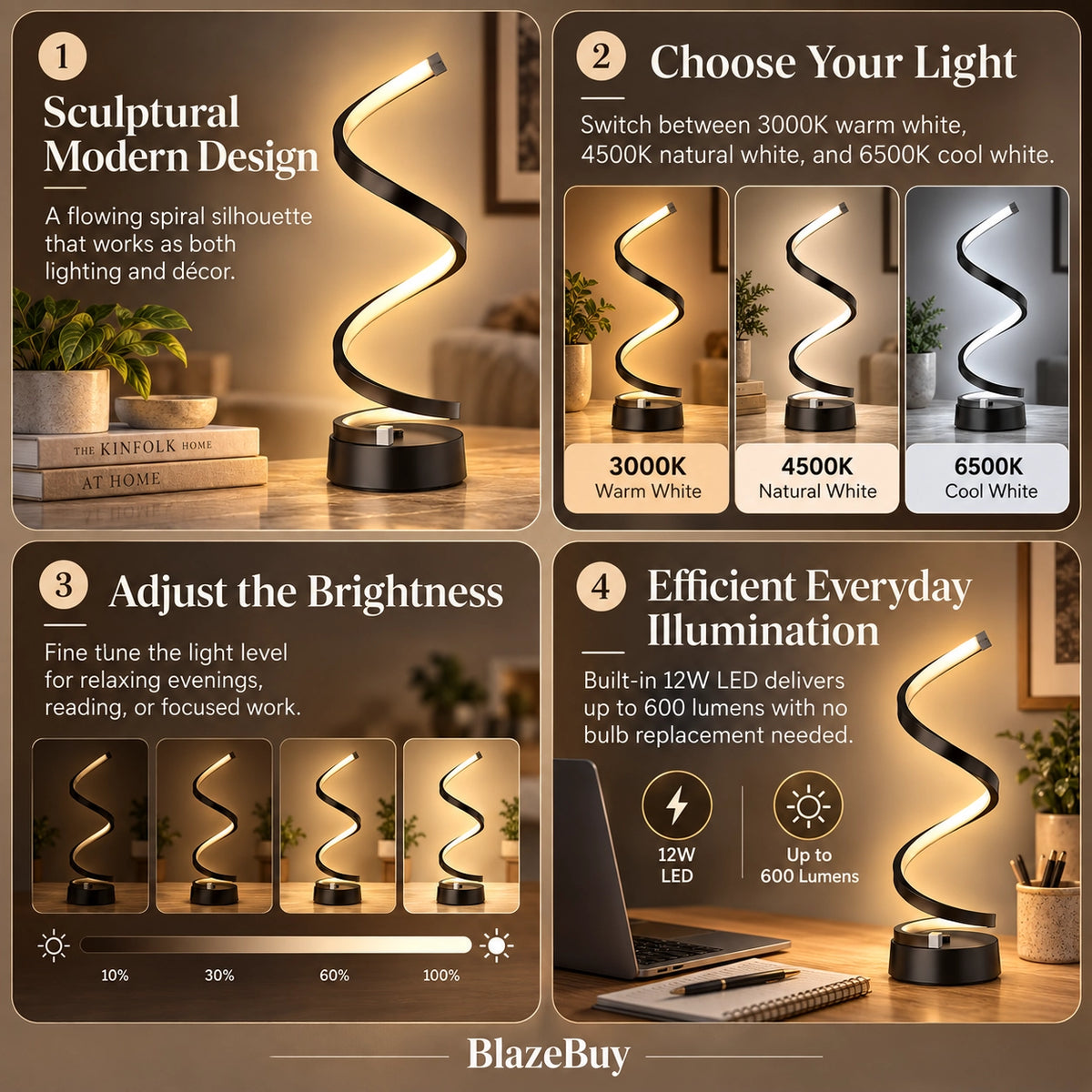 LENIVER Spiral Table Lamp
