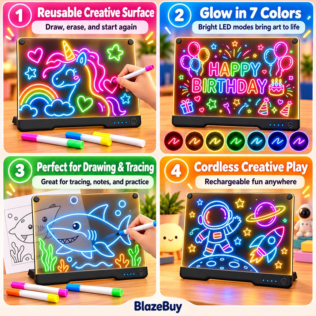 LED Rechargeable Glow Art Board