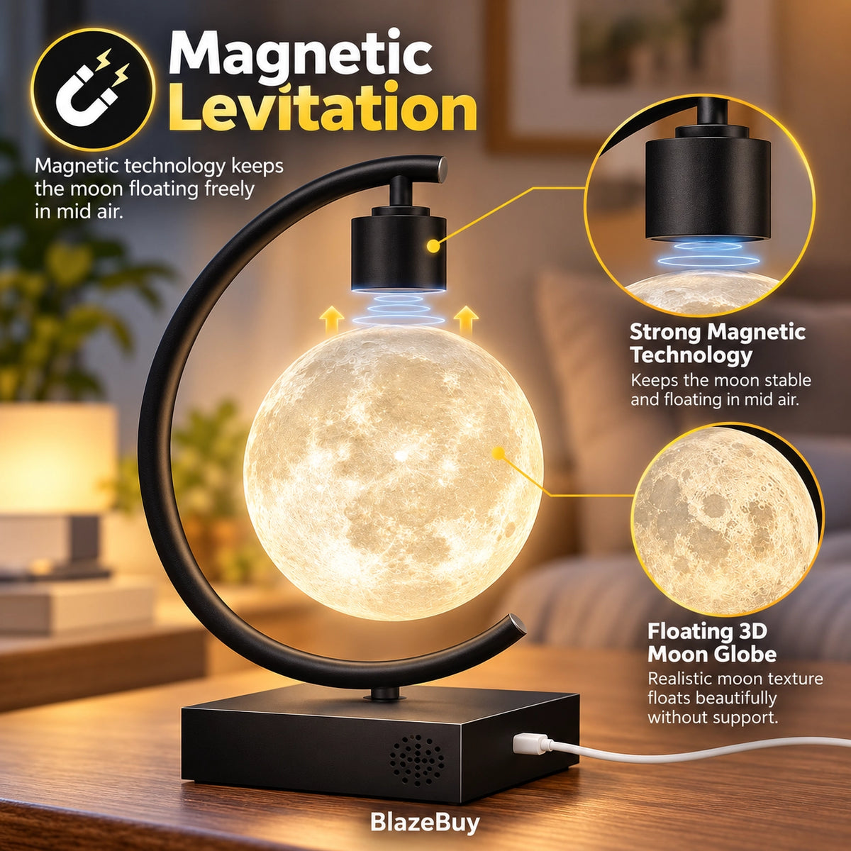 Magnetic Levitating Moon Speaker Lamp