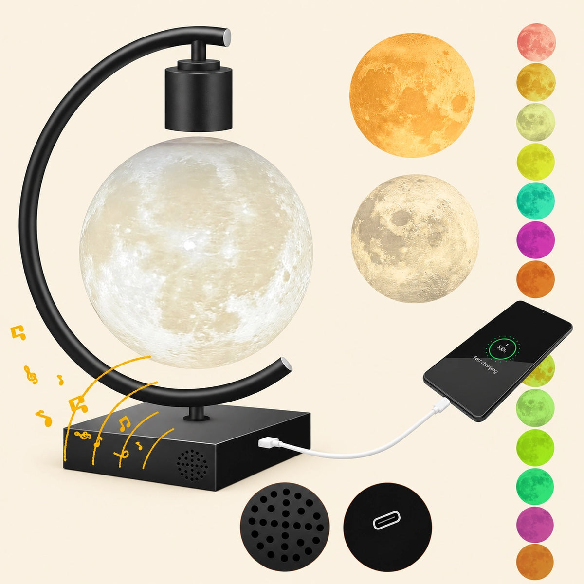 Magnetic Levitating Moon Speaker Lamp