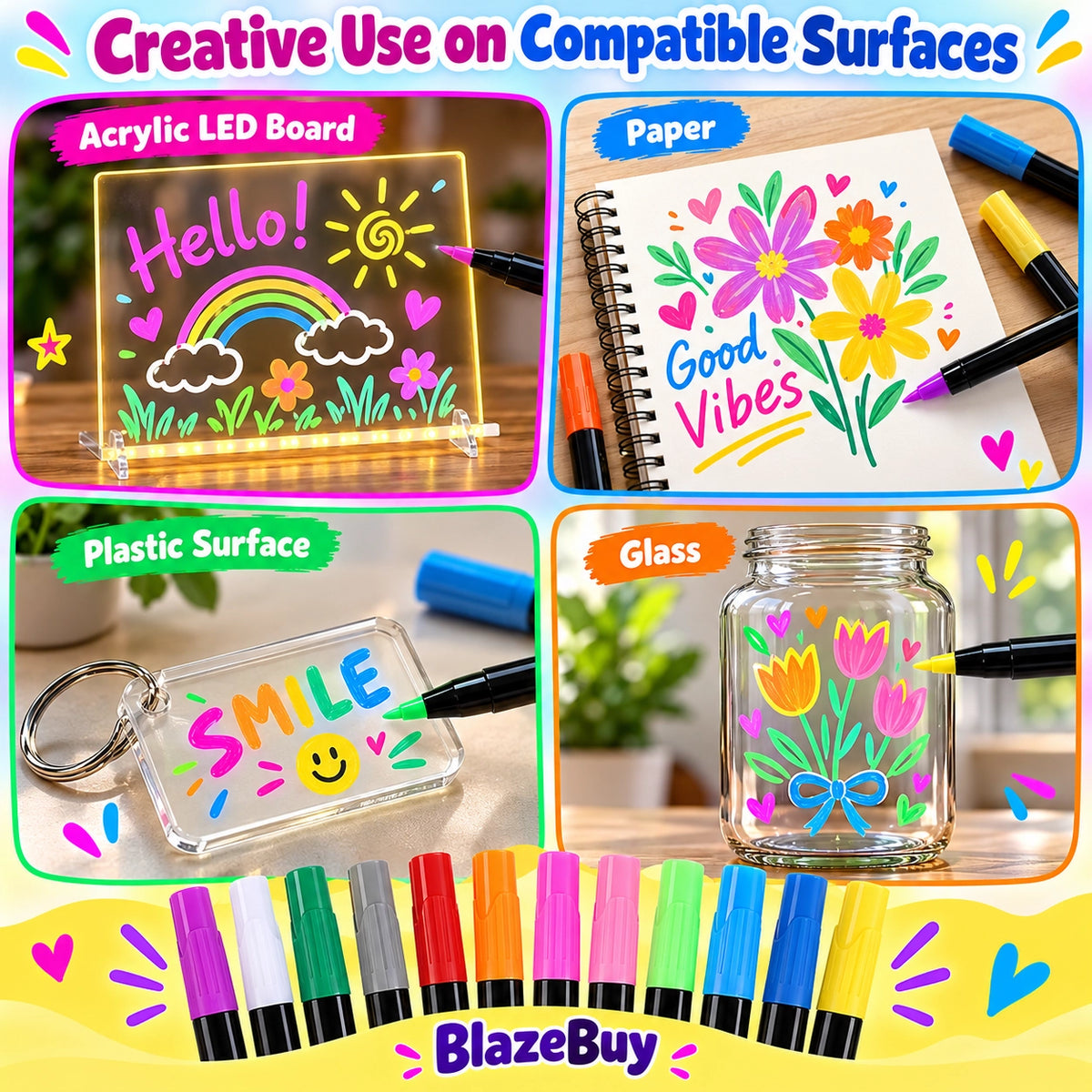 Neon Erasable Marker Pen Set