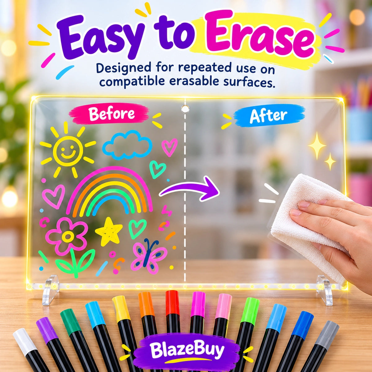 Neon Erasable Marker Pen Set