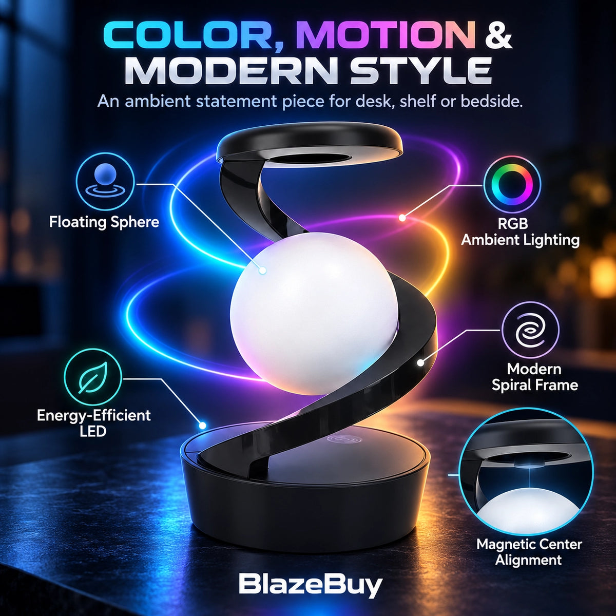 Levitating LED Spiral Lamp
