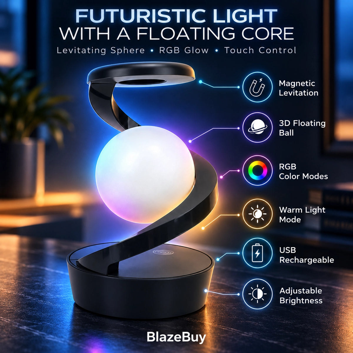 Levitating LED Spiral Lamp
