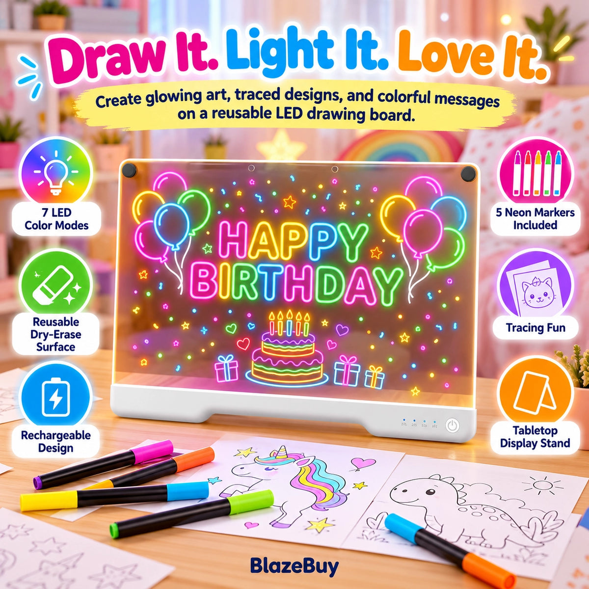 LED Rechargeable Glow Art Board