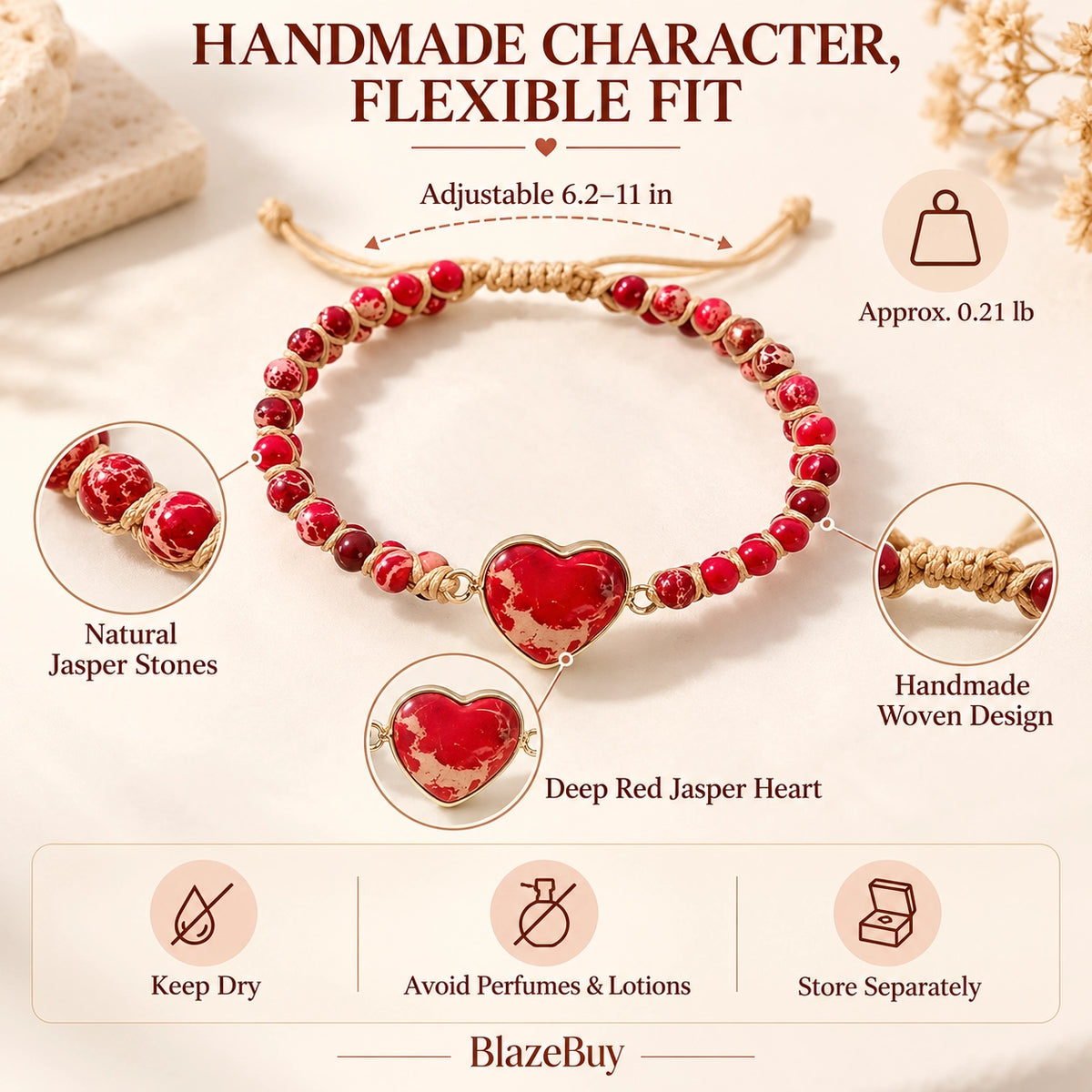 Heart Jasper Braided Bracelet
