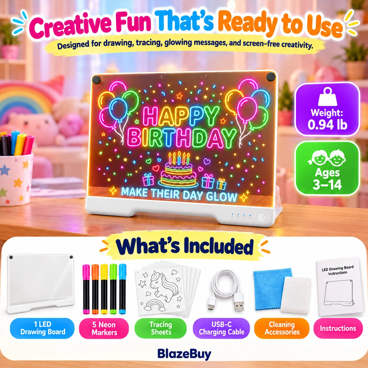 LED Rechargeable Glow Art Board
