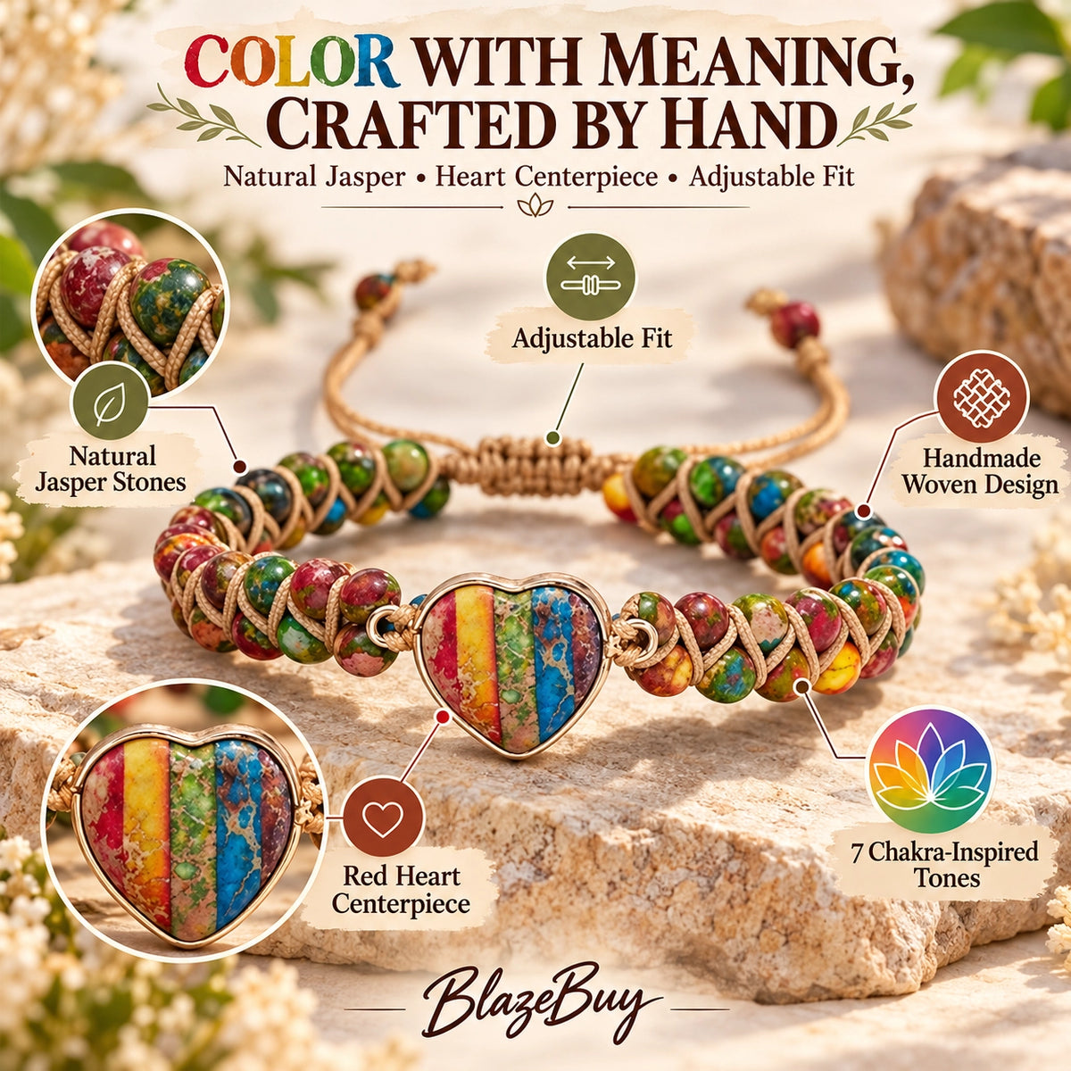 Heart Jasper Braided Bracelet