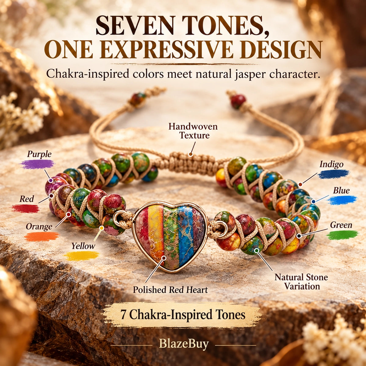 Heart Jasper Braided Bracelet