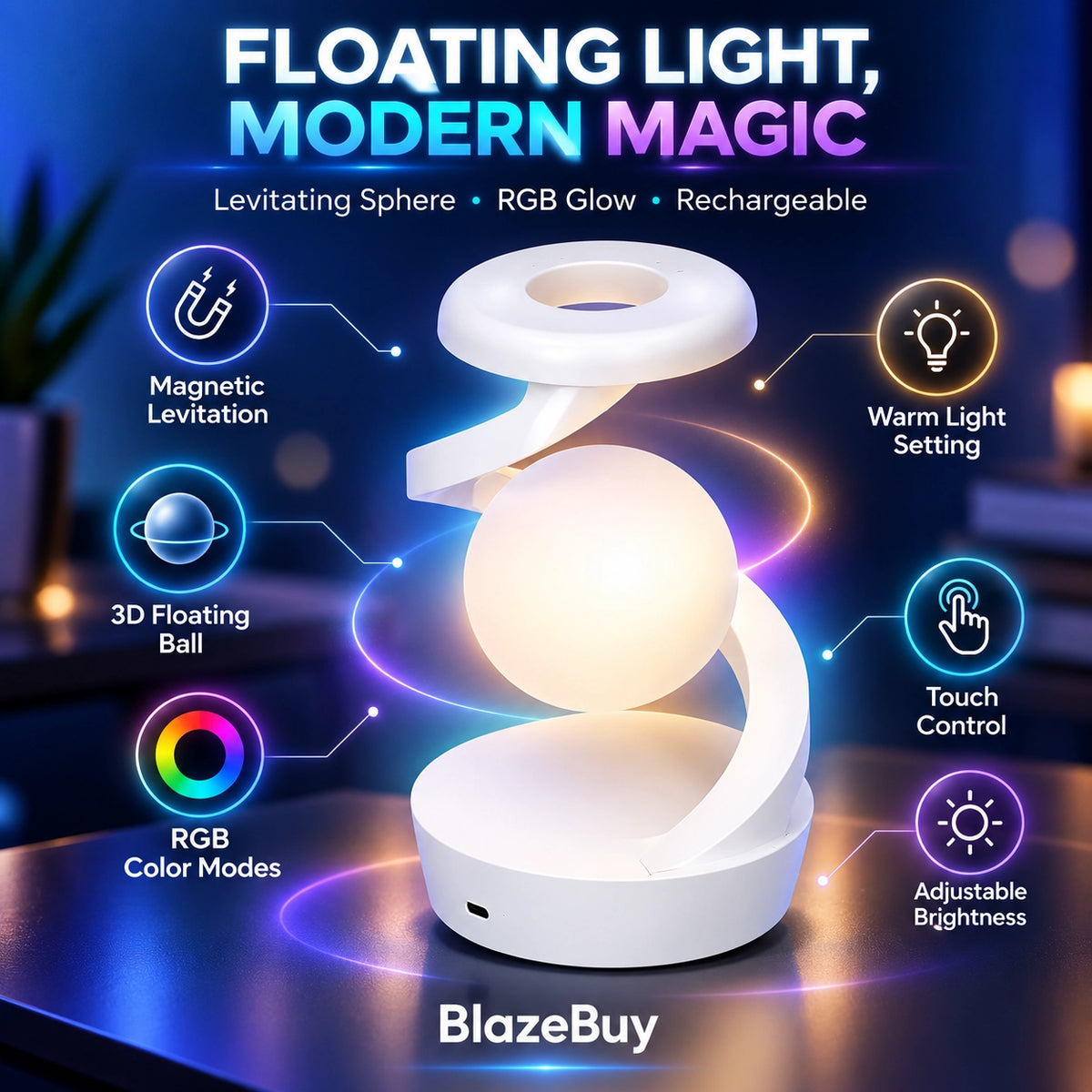 Levitating LED Spiral Lamp