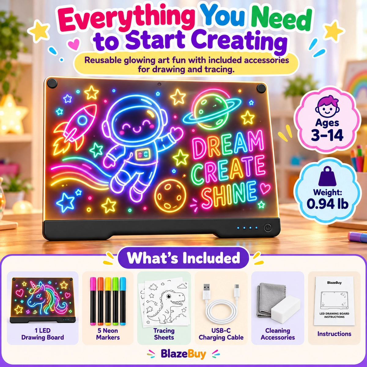 LED Rechargeable Glow Art Board