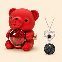 Teddy Bear Preserved Rose Necklace