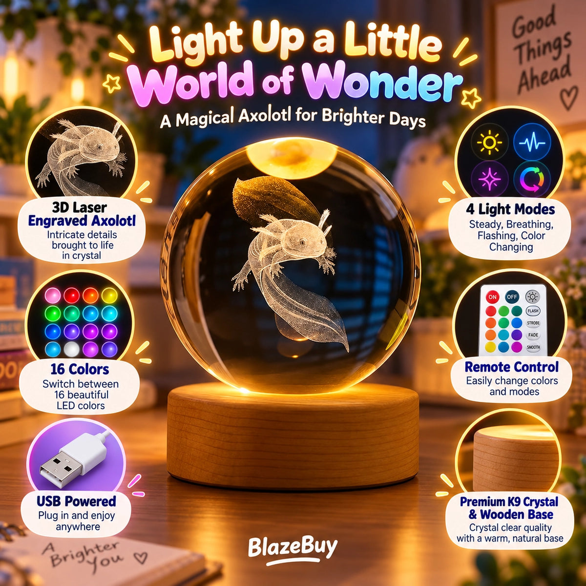Axolotl Crystal Ball Lamp
