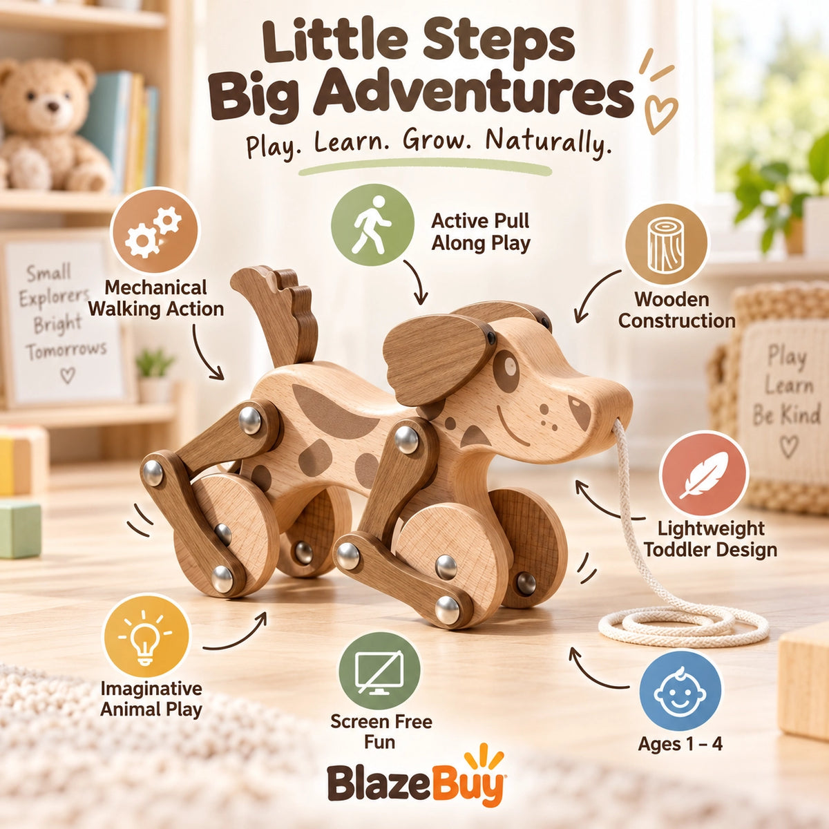 Wooden Puppy Pull Toy