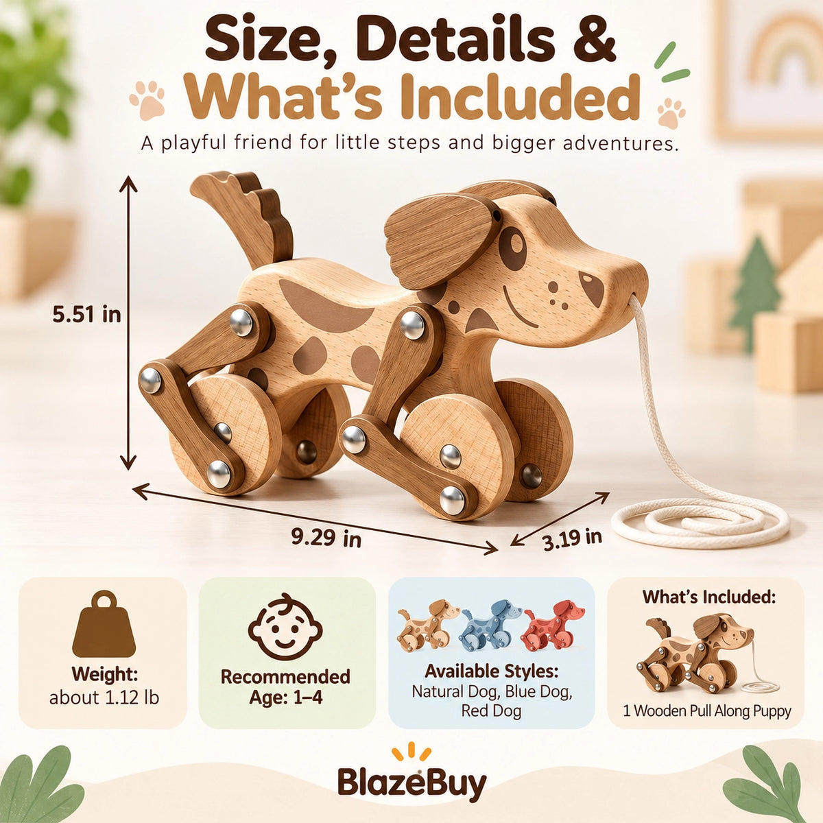 Wooden Puppy Pull Toy