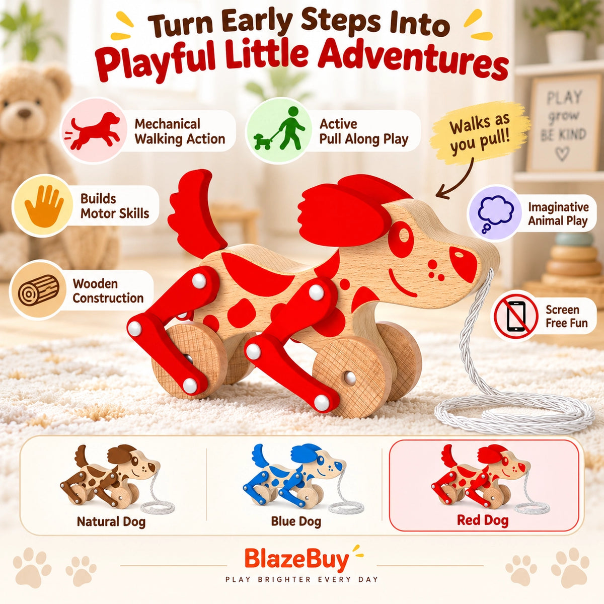 Wooden Puppy Pull Toy