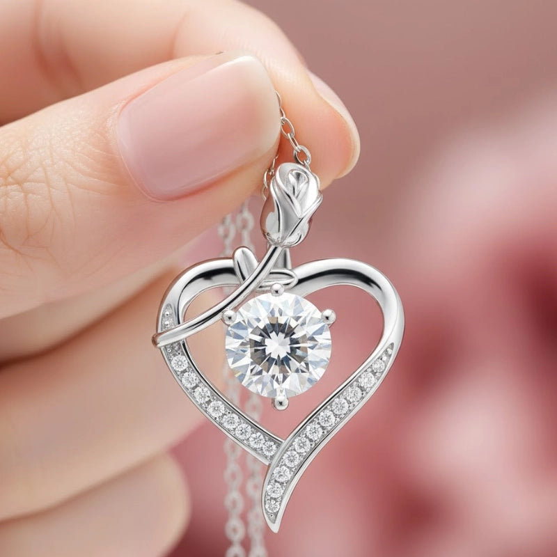Rose Heart Moissanite Necklace