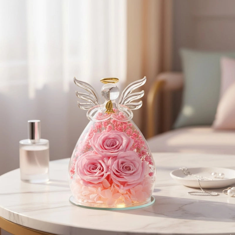 Angel Rose Glass Dome