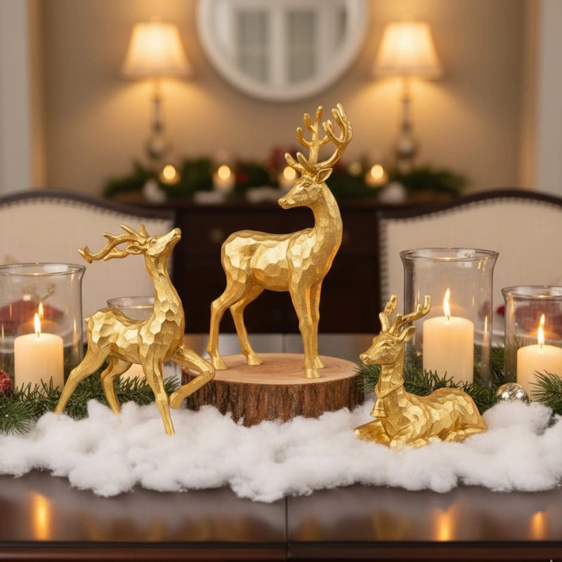 Golden Reindeer Family Figurines