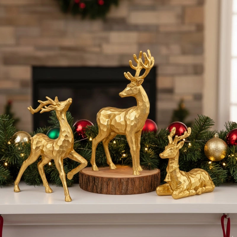 Golden Reindeer Family Figurines
