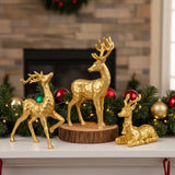 Golden Reindeer Family Figurines