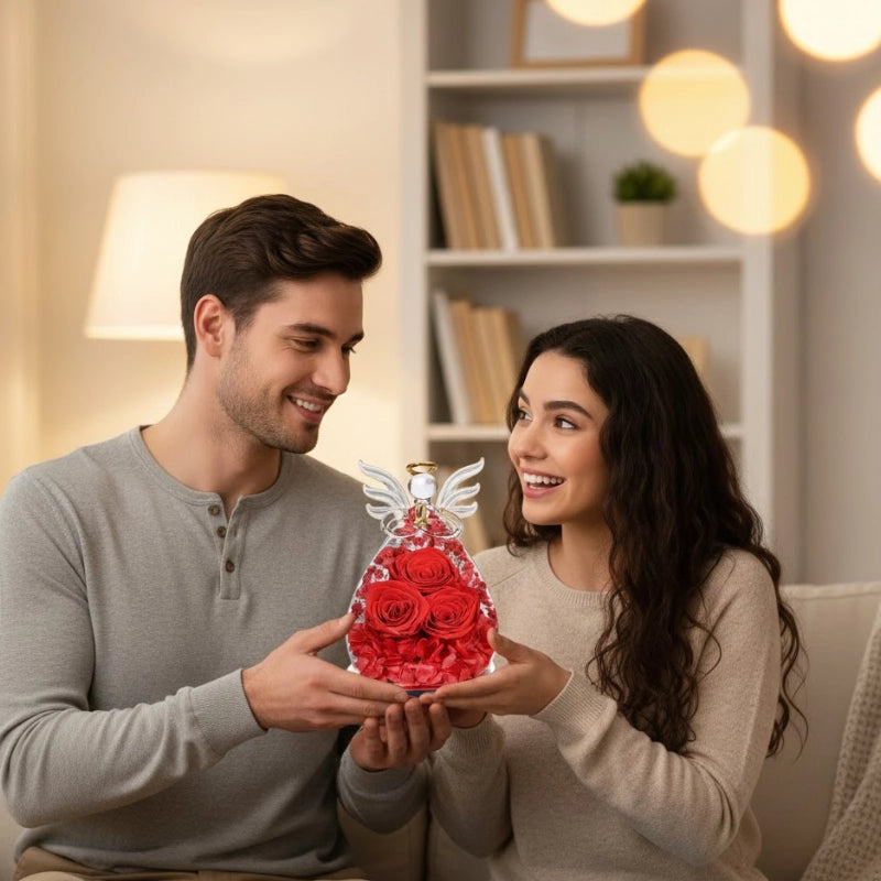 Angel Rose Glass Dome