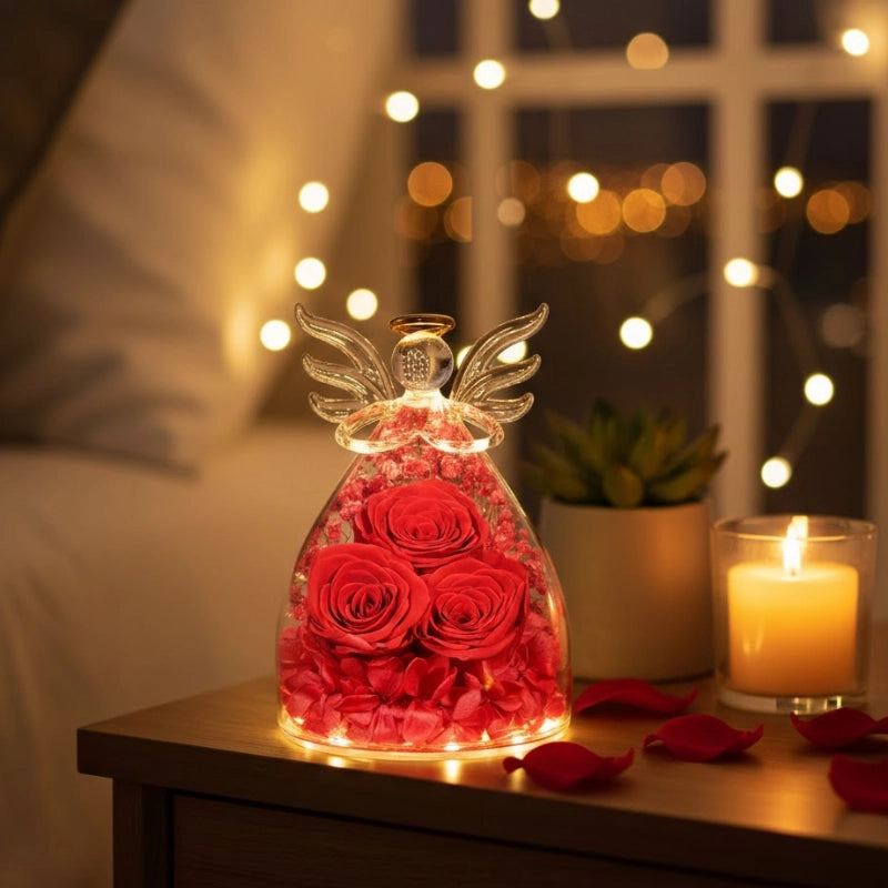 Angel Rose Glass Dome