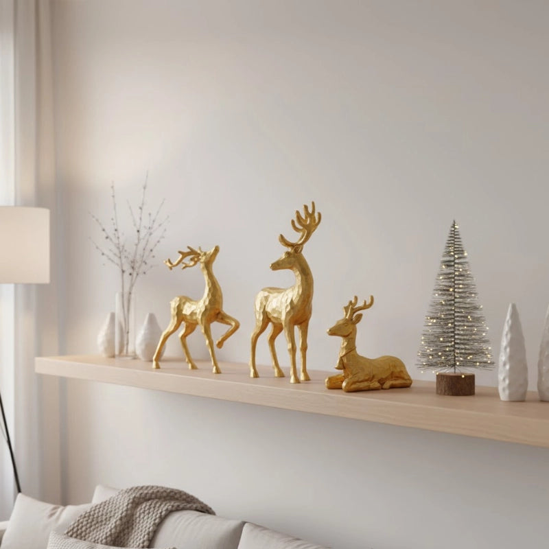 Golden Reindeer Family Figurines